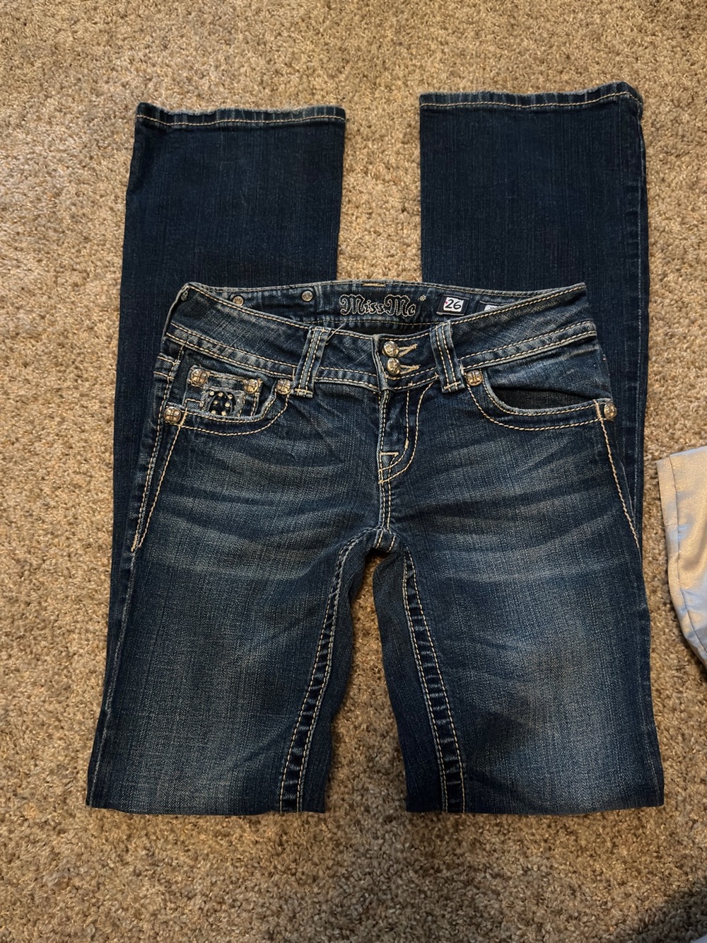 Miss Me Dark Indigo Bootcut Jeans with Contrast Stitching